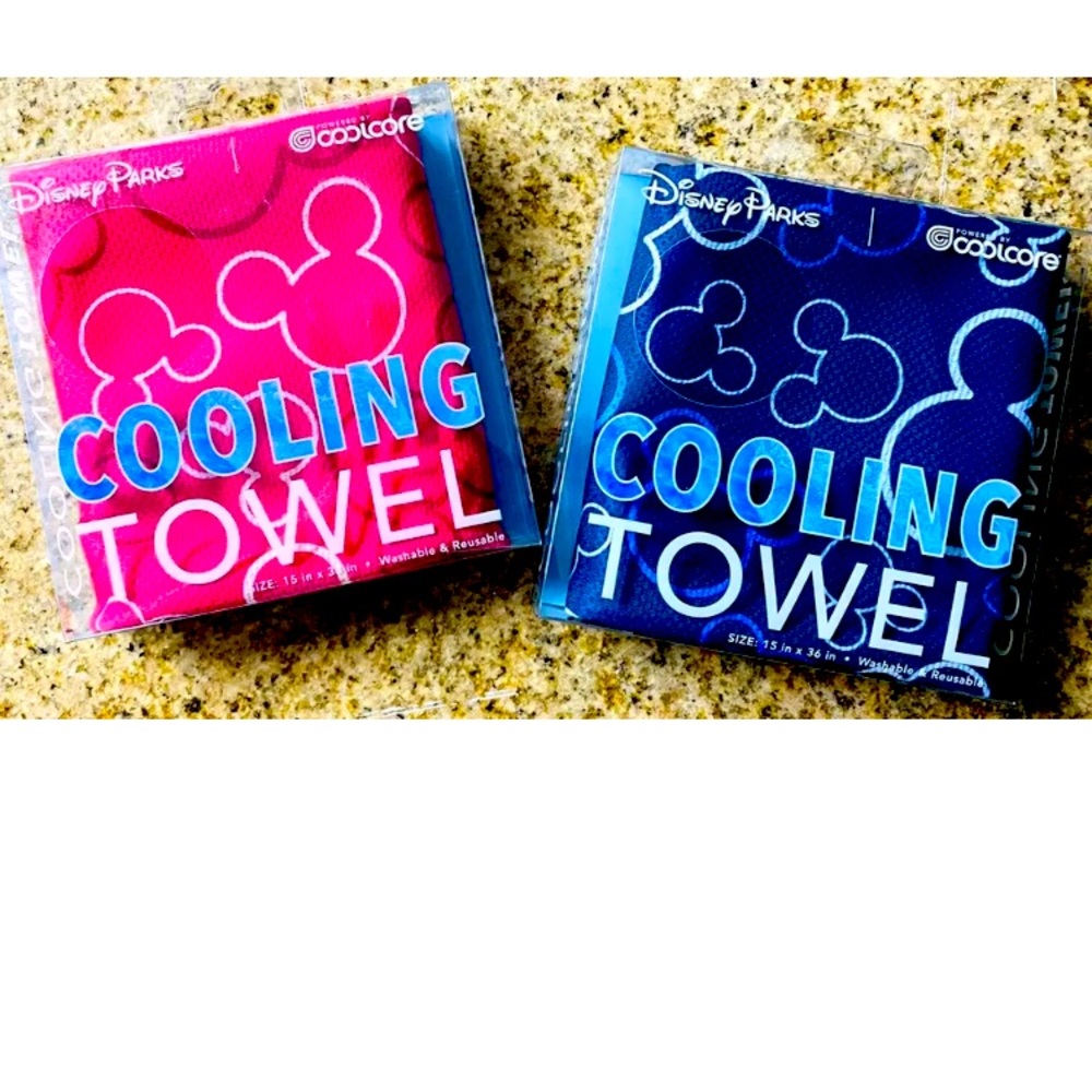 Disney Parks Mickey Mouse Cooling Towel SET OF 2 Pink and Blue 15" x 36" NWT